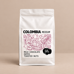 Colombia — EP10, 12 oz whole bean, white bag with lavender illustration